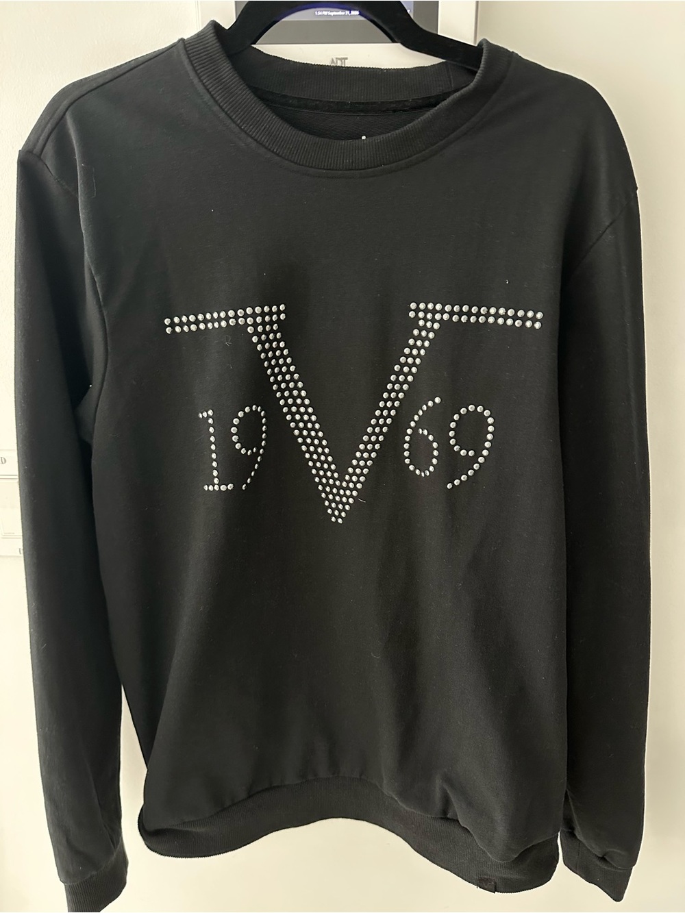 Men's Black Studded 1969 V Crewneck Sweater